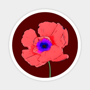 Digital Colored Poppy Flower Sketch (MD23Mrl003) Magnet